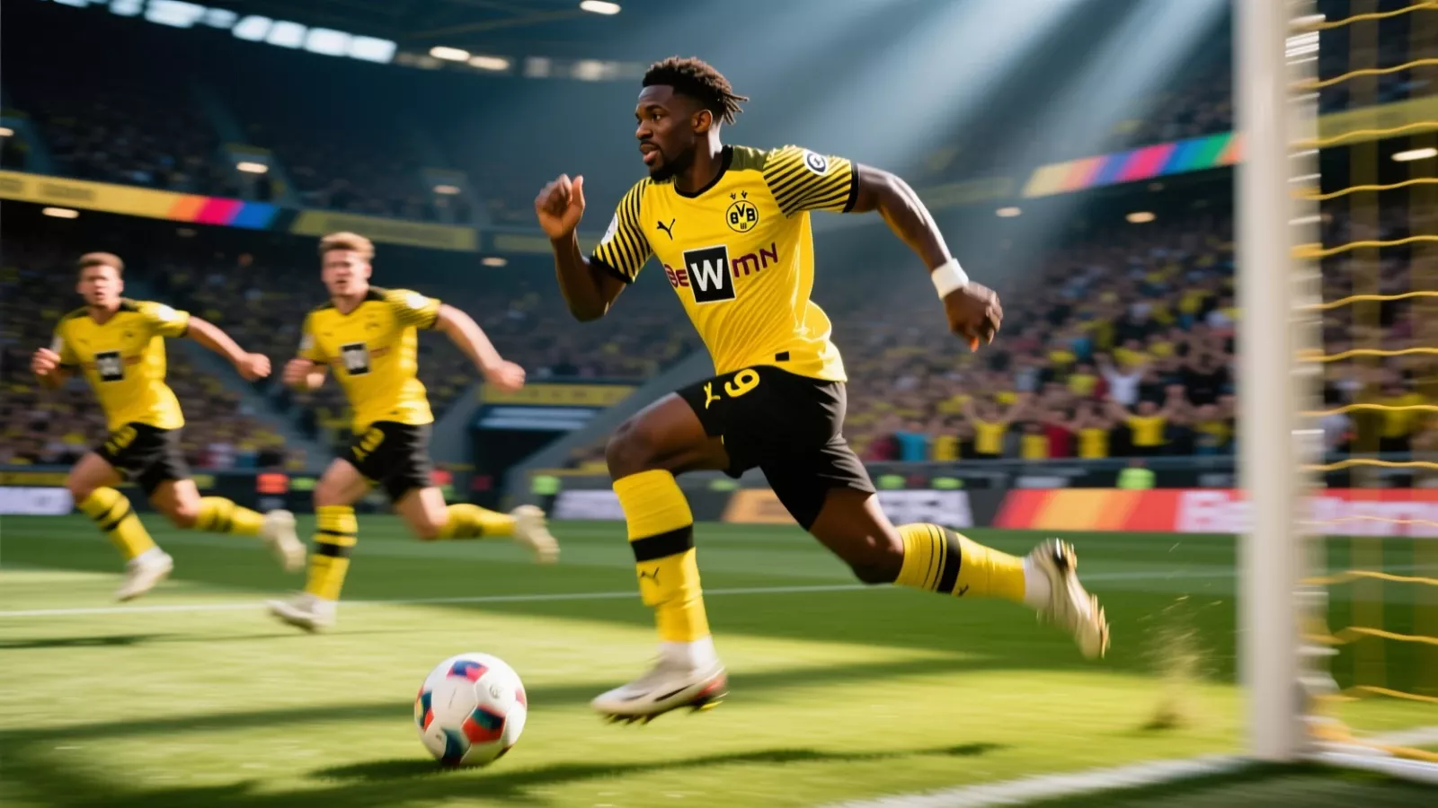 Serhou Guirassy von Borussia Dortmund im Sprint mit Ball Richtung gegnerisches Tor