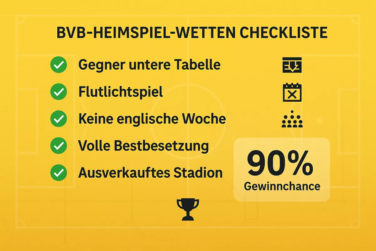Erfolgs-Checkliste für BVB Heimspiel Wetten mit 5 Kriterien für über 90% Gewinnchance