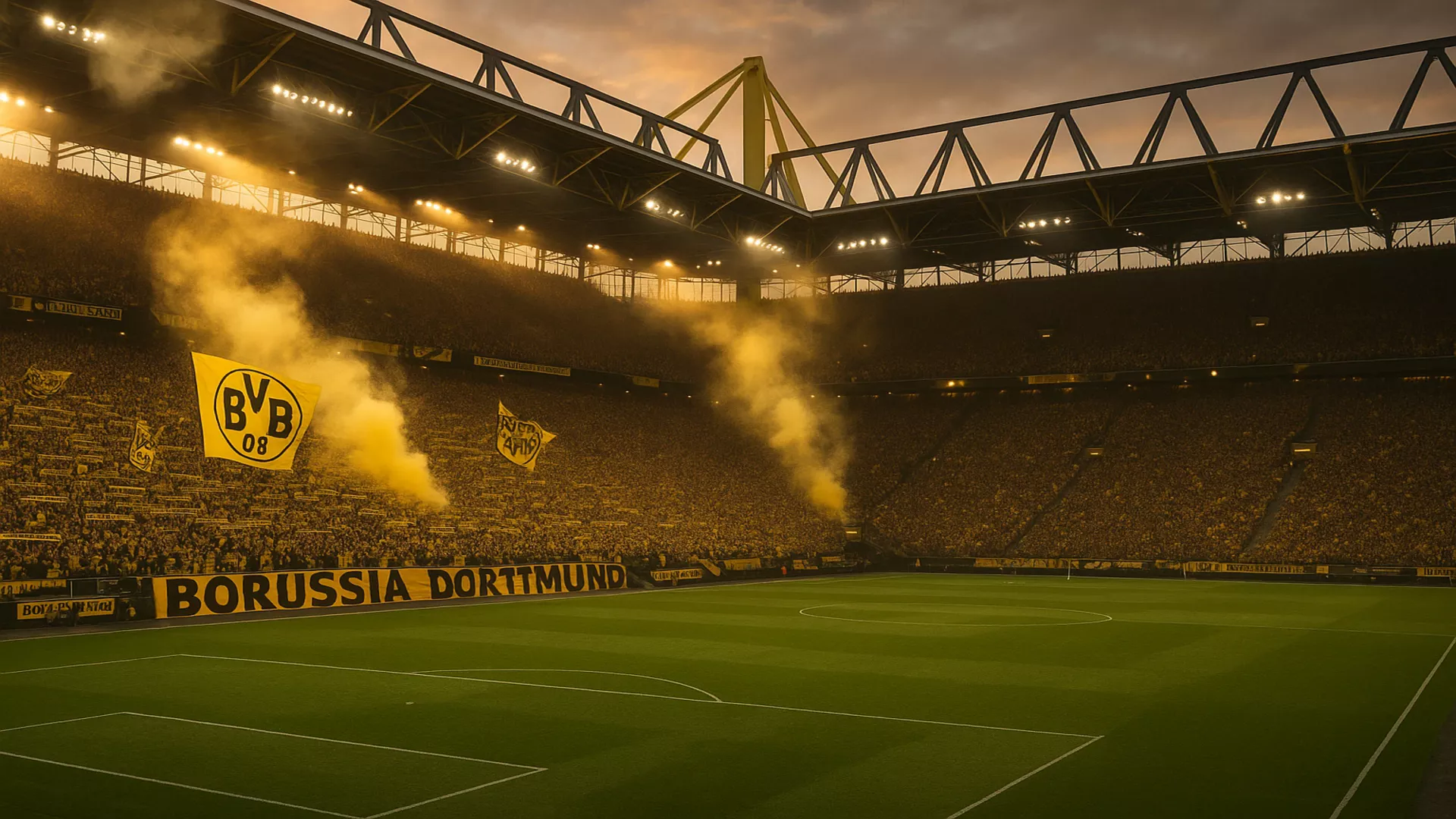 Signal Iduna Park Atmosphäre mit der berühmten Gelben Wand und BVB Fans bei Heimspiel