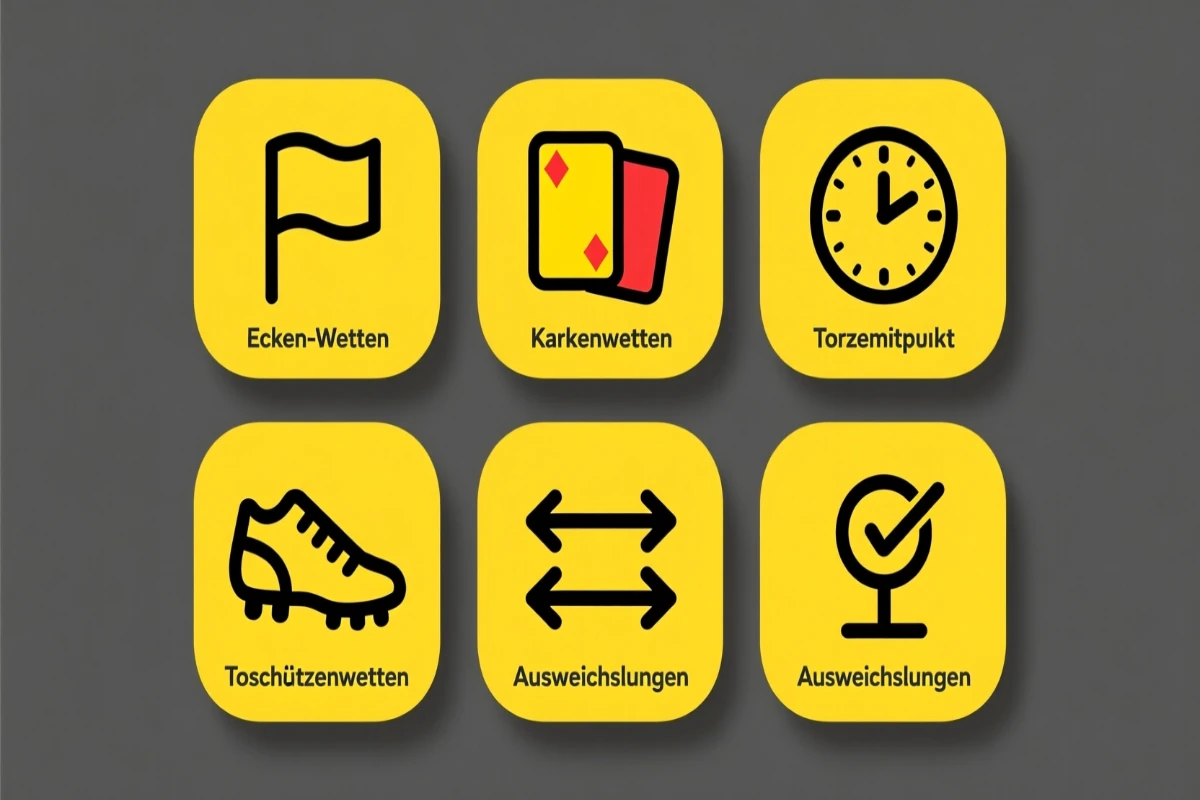 Verschiedene Spezialwetten Icons - Eckbälle, Karten, Torschützen, Auswechslungen für BVB Wetten