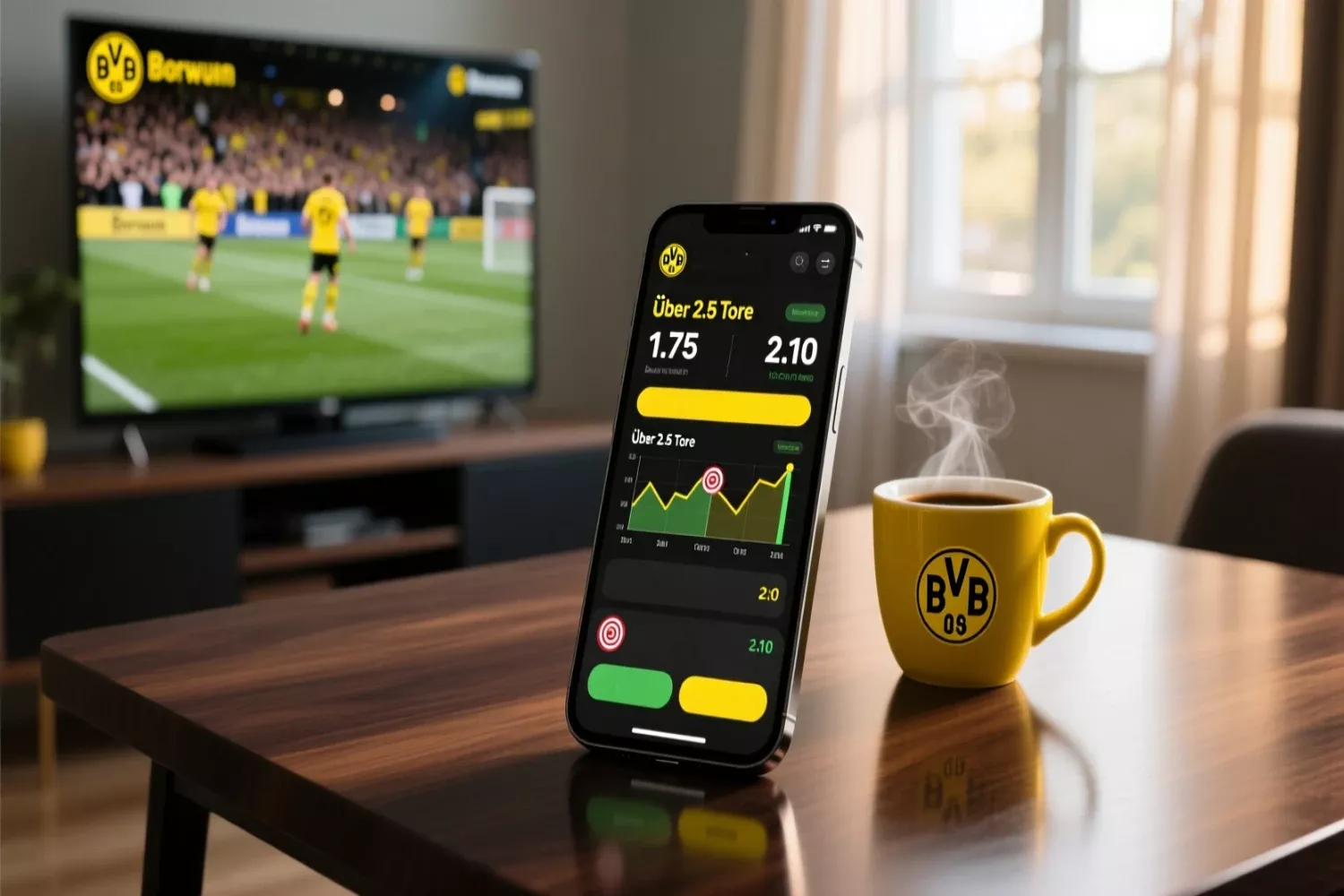 Sportwetten Analyse auf Tablet mit BVB Statistiken und Wettquoten für intelligente Strategie